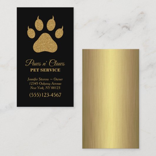 Carte De Visite Service pour animaux Empreintes de pattes Gold de (Devant / Derrière)