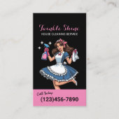 Carte De Visite Service Rétro de nettoyage de la maison Noir et Ro (Devant)