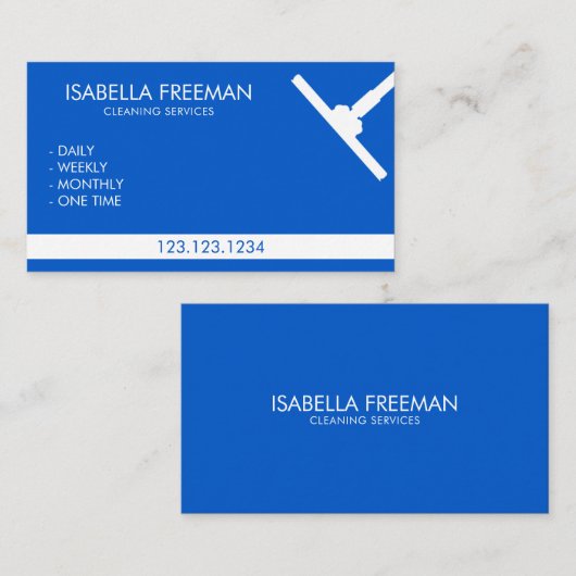 Carte De Visite Service simple de nettoyage ménager bleu et blanc (Devant / Derrière)