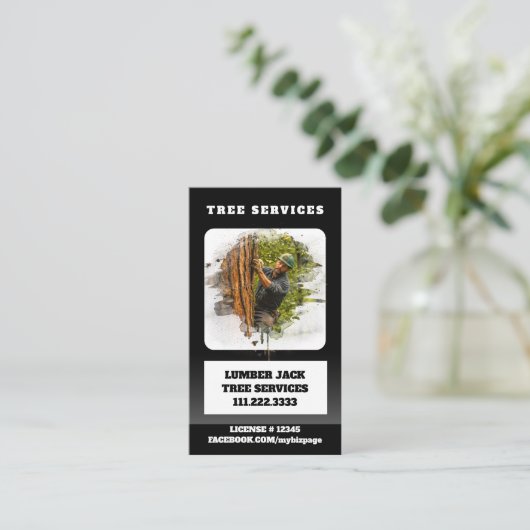 Carte De Visite *~* Services Arbre Lumière Jack Man QR Tronc Arbre (Debout devant)