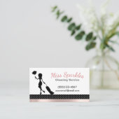 Carte De Visite Services Chic Polka Dot & Pink Foil Maid Cleaning  (Debout devant)