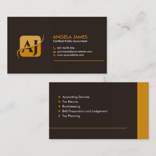 Carte De Visite Services comptables - Brown et récolte Jaune (Devant / Derrière)