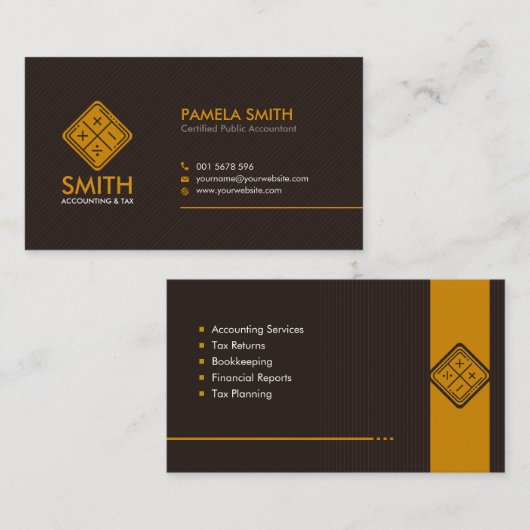 Carte De Visite Services comptables - Brown et récolte Jaune (Devant / Derrière)