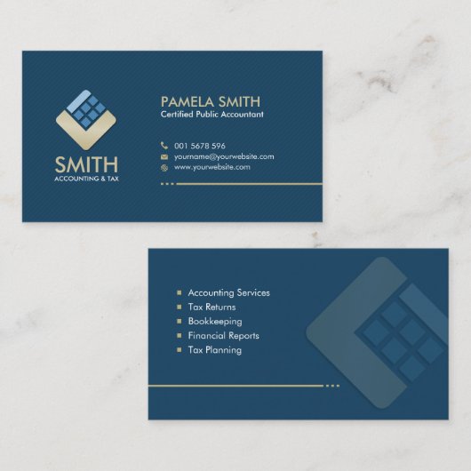 Carte De Visite Services comptables - Indigo Blue et Beige (Devant / Derrière)