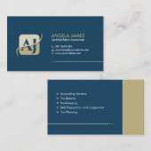 Carte De Visite Services comptables Monogramme - Bleu et beige (Devant / Derrière)