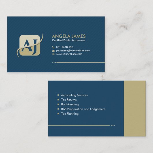 Carte De Visite Services comptables Monogramme - Bleu et beige (Devant / Derrière)
