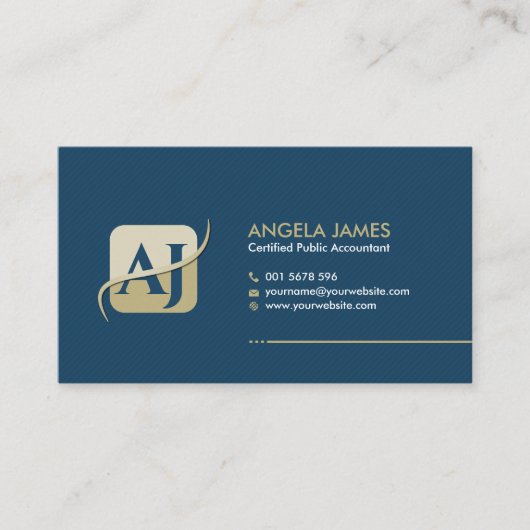 Carte De Visite Services comptables Monogramme - Bleu et beige (Devant)