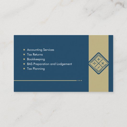 Carte De Visite Services comptables Monogramme - Bleu et beige (Dos)