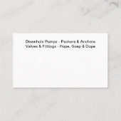 Carte De Visite Services d'approvisionnement de gisement de (Dos)