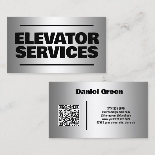 Carte De Visite Services d'ascenseur Silver QR (Devant / Derrière)