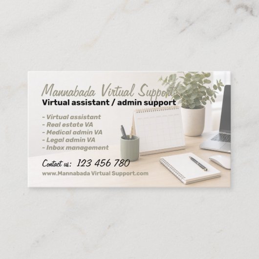Carte De Visite Services d'assistant virtuel (Devant)