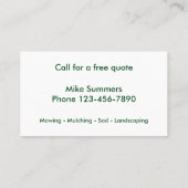 Carte De Visite Services de aménagement de pelouse (Dos)