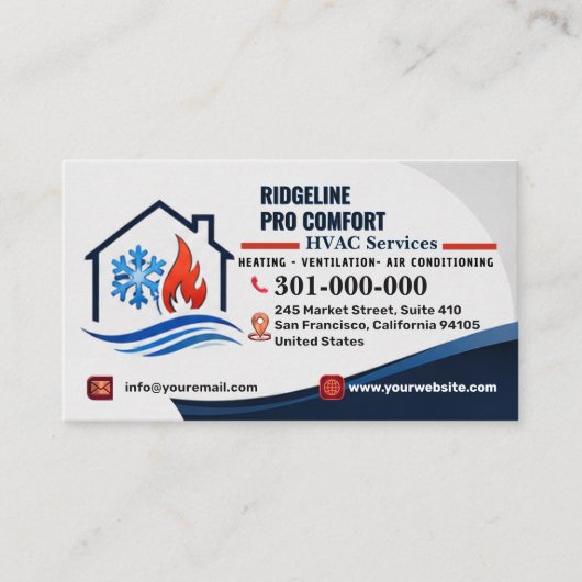 Carte De Visite Services de chauffage et de climatisation (CVC) | (Devant)