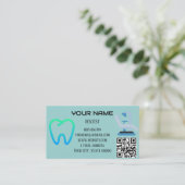 Carte De Visite Services de code QR pour dentiste moderne Bleu men (Debout devant)