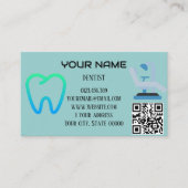 Carte De Visite Services de code QR pour dentiste moderne Bleu men (Devant)