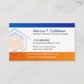 Carte De Visite Services de construction de contractant général (Dos)
