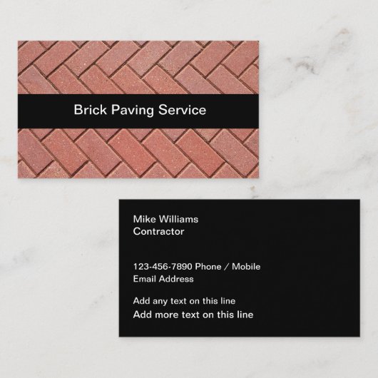 Carte De Visite Services de construction de pavage en briques (Devant / Derrière)