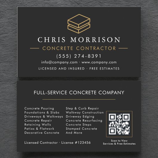 Carte De Visite Services de contracteur en béton Code QR