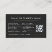 Carte De Visite Services de contracteur en béton Code QR (Dos)