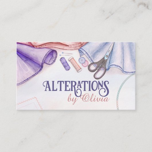 Carte De Visite Services de couture et de modification - Aquarelle (Devant)