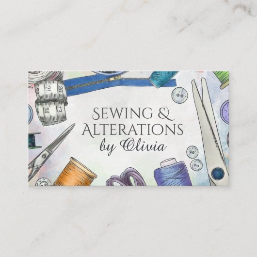 Carte De Visite Services de couture et de modification - Aquarelle (Devant)