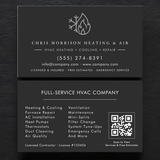 Carte De Visite Services de CVC Code QR Noir Argent