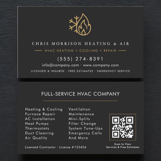 Carte De Visite Services de CVC Code QR Noir Or
