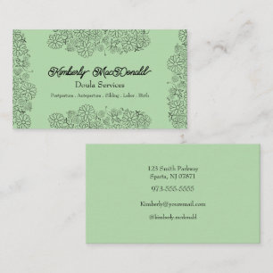 Carte De Visite Services de doula de script Vert Sauge