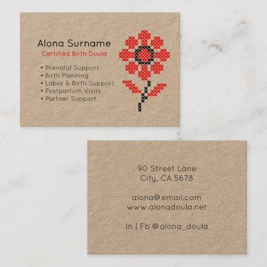 Carte de visite Services de Doula Rustique  (Devant / Derrière)
