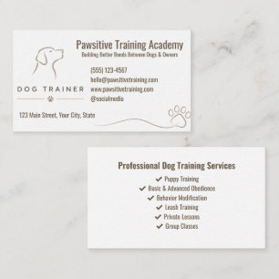 Carte De Visite Services de formation canine de luxe minimaliste s