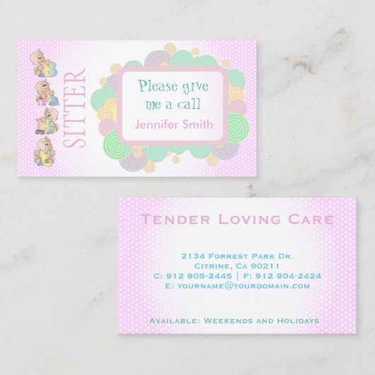 Carte De Visite Services de garde d'enfants (Devant / Derrière)