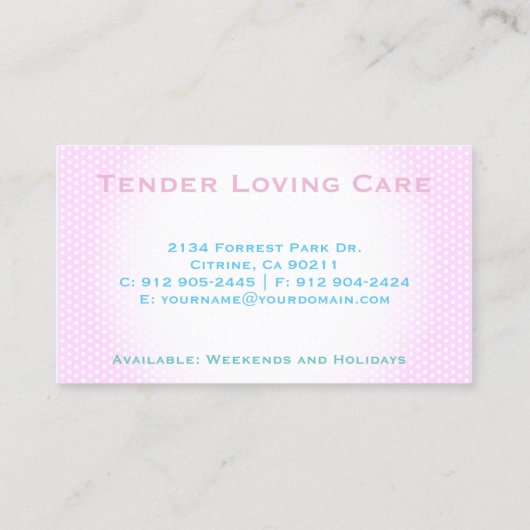 Carte De Visite Services de garde d'enfants (Dos)