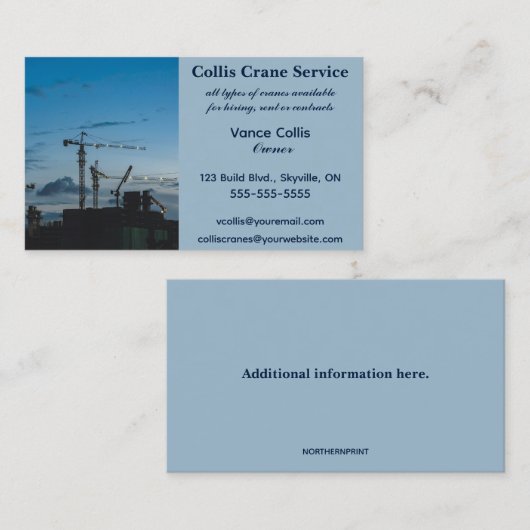 Carte De Visite Services de grue de construction modifiables (Devant / Derrière)
