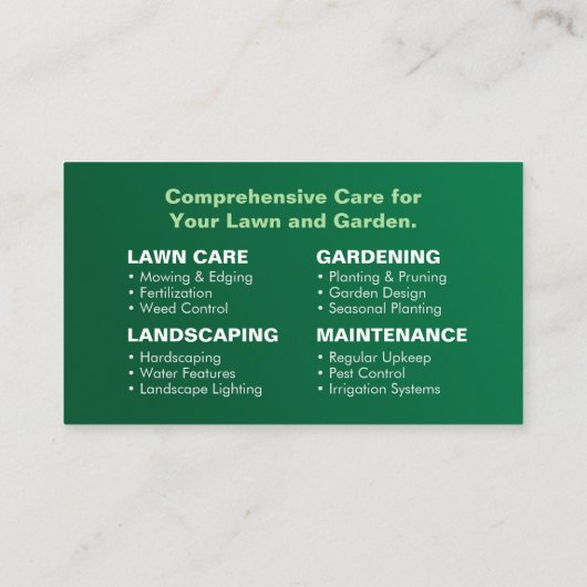 Carte De Visite Services de jardinage - icônes blanches (Dos)