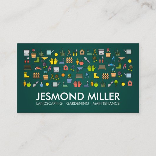 Carte De Visite Services de jardinage - icônes colorées motif (Devant)
