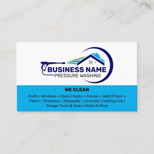 Carte De Visite Services de lavage à pression blanc et bleu (Devant)