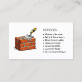 Carte De Visite Services de maçonnerie de briques Professionnel (Dos)