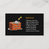 Carte De Visite Services de Maçonnerie Noirs Professionnel (Dos)