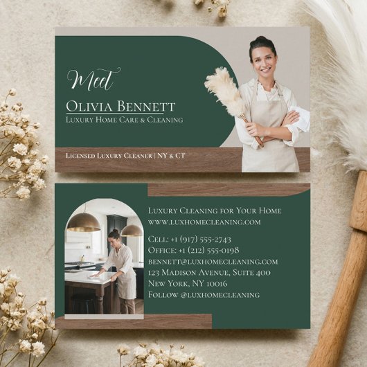 Carte De Visite Services de Ménage de Maison de Luxe Photo Vert