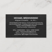 Carte De Visite Services de menuisier homme à tout faire Simple No (Dos)