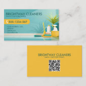 Carte De Visite Services de nettoyage à domicile Code QR jaune Tur (Devant / Derrière)