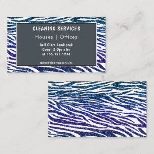 Carte De Visite Services de nettoyage à motif zèbre bleu pailleté