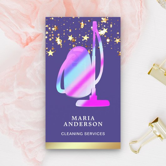 Carte De Visite Services de nettoyage à vide Gold Foil Purple