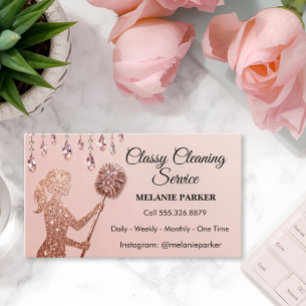 Carte De Visite Services de nettoyage classe paillettes or rose