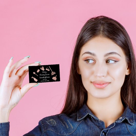 Carte De Visite Services de nettoyage classique Logo Or Rose rose