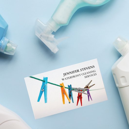 Carte De Visite Services de nettoyage Clothesline Photo Moderne Ma