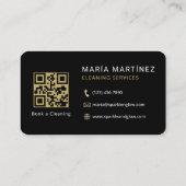 Carte De Visite Services de nettoyage Code QR Black Gold Professio (Dos)