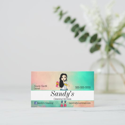 Carte De Visite Services de nettoyage coloré (Debout devant)