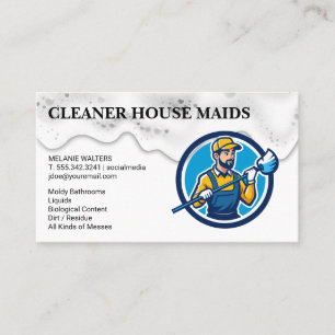 Carte De Visite Services de nettoyage Concierge tenant une serpi