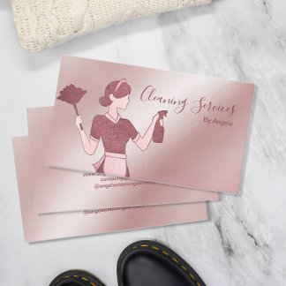 Carte De Visite Services de nettoyage de la maison Rose domestique